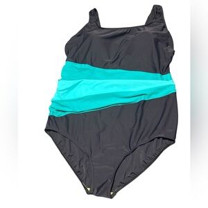 Silhouette Solutions Plus Size 22W One Piece Swimsuit Blue Teal Tummy Control